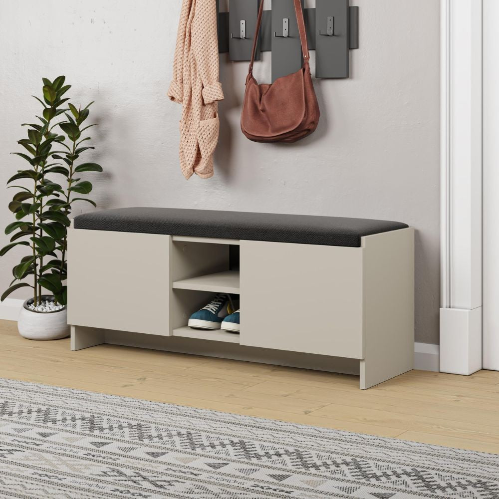 Panca scarpiera colore cashmere Zulla con cuscino e 2 ante