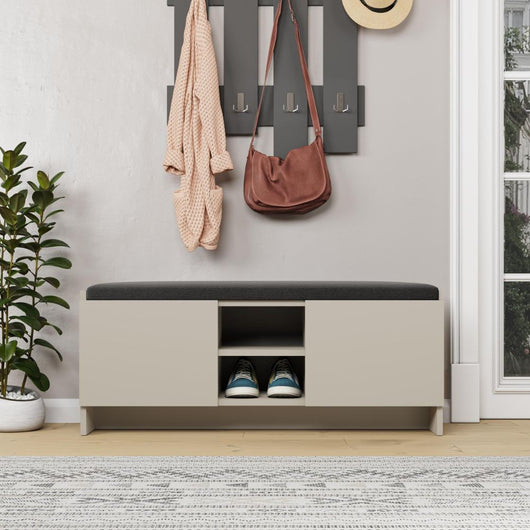 Panca scarpiera colore cashmere Zulla con cuscino e 2 ante