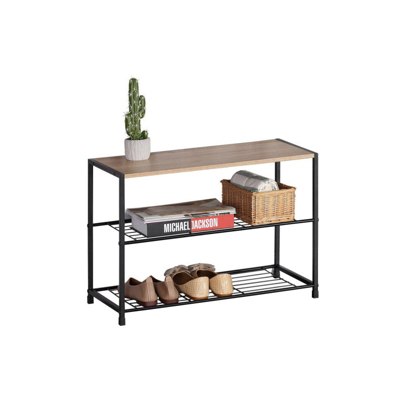 Panca Scarpiera Con 3 Ripiani Legno Truciolato Naturale / Metallo Nr 63x30x43cm