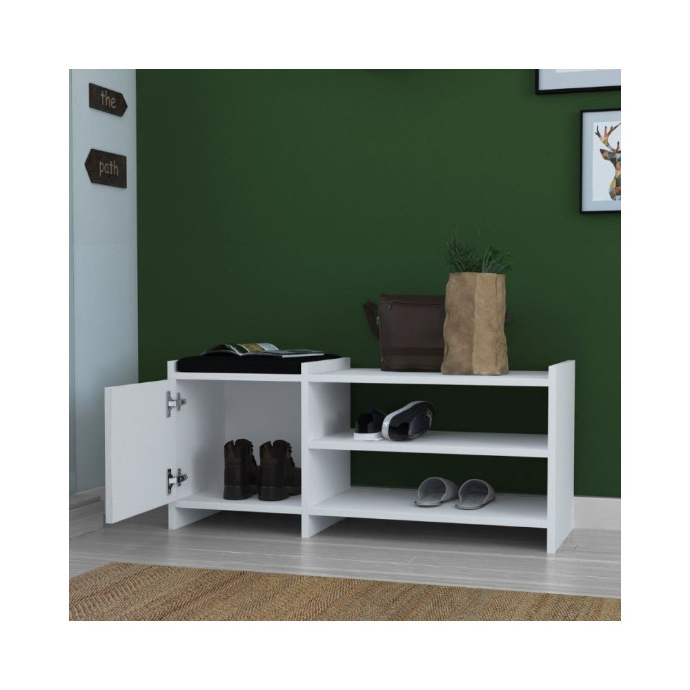 Panca scarpiera con anta e ripiani Sunno bianco 100x35x44