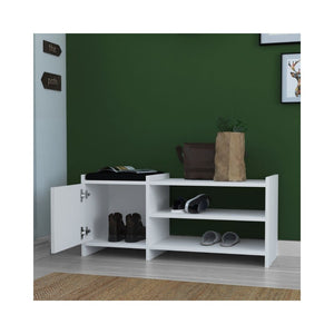 Panca scarpiera con anta e ripiani Sunno bianco 100x35x44
