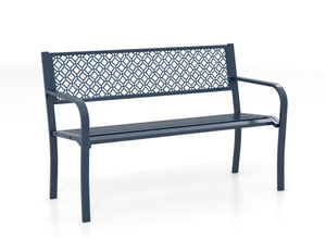 Panca da giardino da 127 cm per esterni panca in metallo, Sedia da giardino schienale motivo geometrico Blu-Panchine