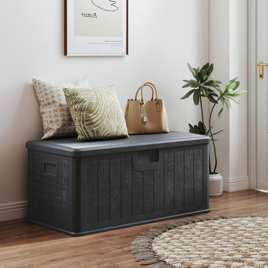 Panca di stoccaggio in resina per interni ed esterni con coperchio bloccabile, 378 L grande cassapanca da giardino da patio Grigio-Panchine