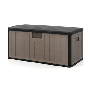 Panca di stoccaggio in resina per interni ed esterni con coperchio bloccabile, 378 L grande cassapanca da giardino da patio Nero e Marrone-Panchine