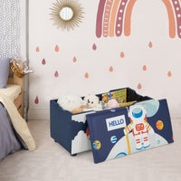 Panca imbottita per riporre i giocattoli per bambini, Organizer con coperchio rimovibile Bianco e blu-Scaffalature