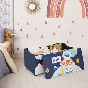 Panca imbottita per riporre i giocattoli per bambini, Organizer con coperchio rimovibile Bianco e blu-Scaffalature