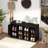 Panca porta scarpe scarpiera a 10 scomparti con seduta imbottita, Panca porta scarpe con portaombrelli Nero-Scarpiere