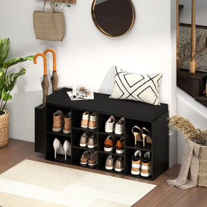 Panca porta scarpe scarpiera a 10 scomparti con seduta imbottita, Panca porta scarpe con portaombrelli Nero-Scarpiere