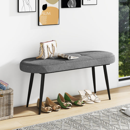 Panca rivestita con cuscino imbottito in spugna e gambe metalliche solide, Panca scarpiera da 113 cm Grigio-Mobili da ingresso