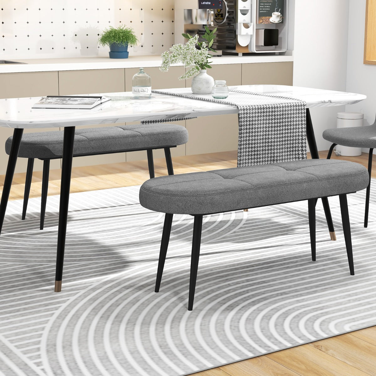 Panca rivestita con cuscino imbottito in spugna e gambe metalliche solide, Panca scarpiera da 113 cm Grigio-Mobili da ingresso