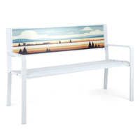 Pancha da giardino sedile a doghe, Panchina per esterno in metallo a 2 posti con schienale decorativo Bianco-Panchine