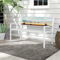 Pancha da giardino sedile a doghe, Panchina per esterno in metallo a 2 posti con schienale decorativo Bianco-Panchine