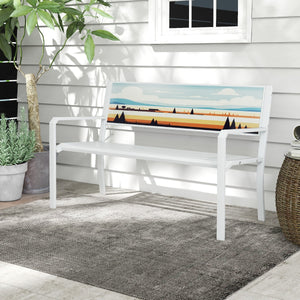 Pancha da giardino sedile a doghe, Panchina per esterno in metallo a 2 posti con schienale decorativo Bianco-Panchine