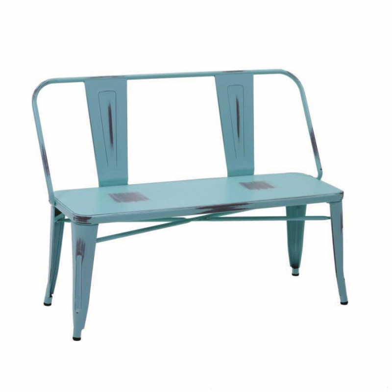 Panchina ferro bristol azzurro antico con schienale cm51x111h82,5