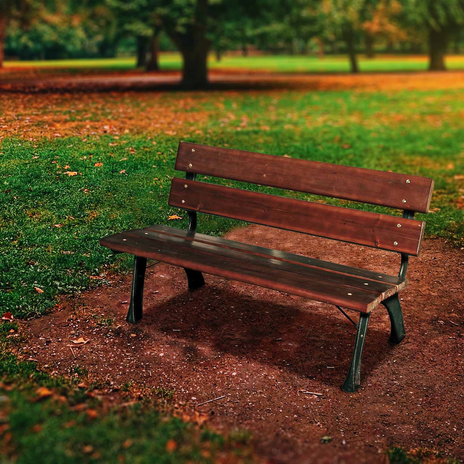 Hyde Park Junior - Panchina da giardino in legno impregnato e ghisa. Panca per esterno 2 posti. 122x60xH72 cm