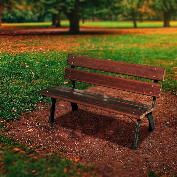 Hyde Park Junior - Panchina da giardino in legno impregnato e ghisa. Panca per esterno 2 posti. 122x60xH72 cm