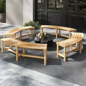 Panchina di legno massello per 2-3 persone da fuoco senza schienale per esterni, Panchina curva da patio carico massimo 360 kg Naturale-Panchine