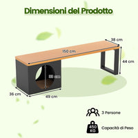Panchina da esterno in metallo lunga 150cm con cuccia per gatti, Panchina senza schienale resistente alle intemperie Caff¨¨-Panchine