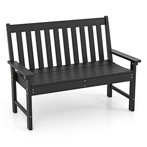 Panchina per 2 persone da esterno con schienale e braccioli, Panchina da giardino in HDPE resistente Nero-Panchine