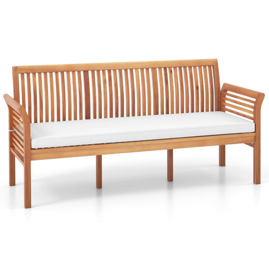 Panchina da patio in legno a 3 posti, Panchina lunga 159cm con morbidi cuscini per seduta schienale ergonomico Beige-Panchine