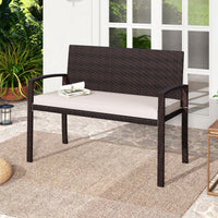 Panchina in rattan per patio da esterno con schienale e braccioli per giardino, Panca in vimini a 2 posti Bianco-Panchine