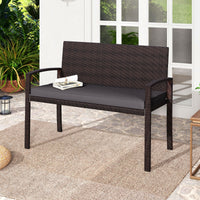 Panchina in rattan per patio da esterno con schienale e braccioli per giardino, Panca in vimini a 2 posti Grigio-Panchine