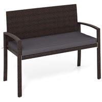 Panchina in rattan per patio da esterno con schienale e braccioli per giardino, Panca in vimini a 2 posti Grigio-Panchine