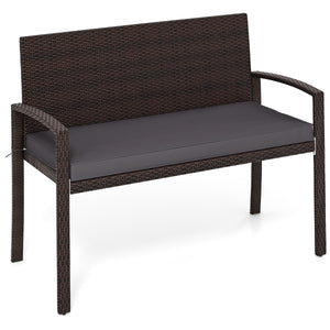 Panchina in rattan per patio da esterno con schienale e braccioli per giardino, Panca in vimini a 2 posti Grigio-Panchine