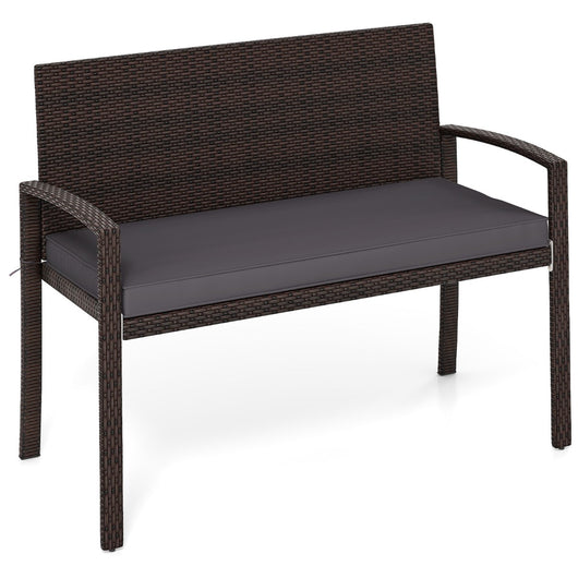 Panchina in rattan per patio da esterno con schienale e braccioli per giardino, Panca in vimini a 2 posti Grigio-Panchine