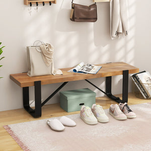 Panchina per ingresso lunga 152,5cm con struttura in metallo portata di 300kg, Panchina per corridoio in legno Naturale-Panchine