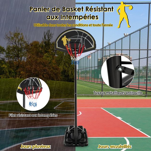 Canestro da basket portatile regolabile da 130 a 305 cm ruote e base ricaricabile resistente agli agenti atmosferici per interni ed esterni Nero 20_0005059