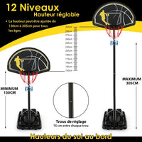 Canestro da basket portatile regolabile da 130 a 305 cm ruote e base ricaricabile resistente agli agenti atmosferici per interni ed esterni Nero 20_0005059