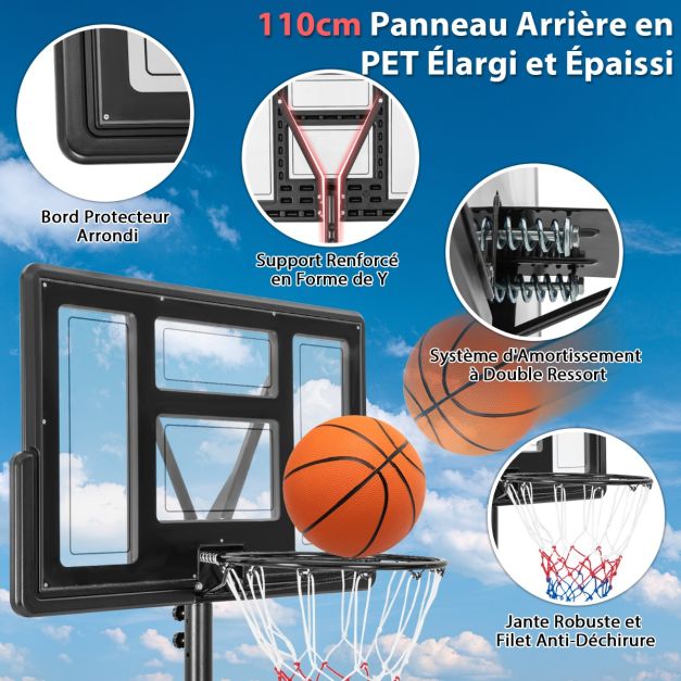 Canestro da basket autoportante con altezza regolabile su 11 livelli 135-305 cm Set basket con base ricaricabile 20_0008972