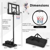 Canestro da basket autoportante con altezza regolabile su 11 livelli 135-305 cm Set basket con base ricaricabile 20_0008972