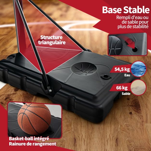 Canestro da basket outdoor con altezza regolabile 130-305 cm Supporto basket autoportante con tabellone e rete in HDPE, base riempibile e 2 ruote 20_0006326