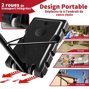 Canestro da basket outdoor con altezza regolabile 130-305 cm Supporto basket autoportante con tabellone e rete in HDPE, base riempibile e 2 ruote 20_0006326