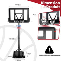 Canestro da basket outdoor con altezza regolabile 130-305 cm Supporto basket autoportante con tabellone e rete in HDPE, base riempibile e 2 ruote 20_0006326