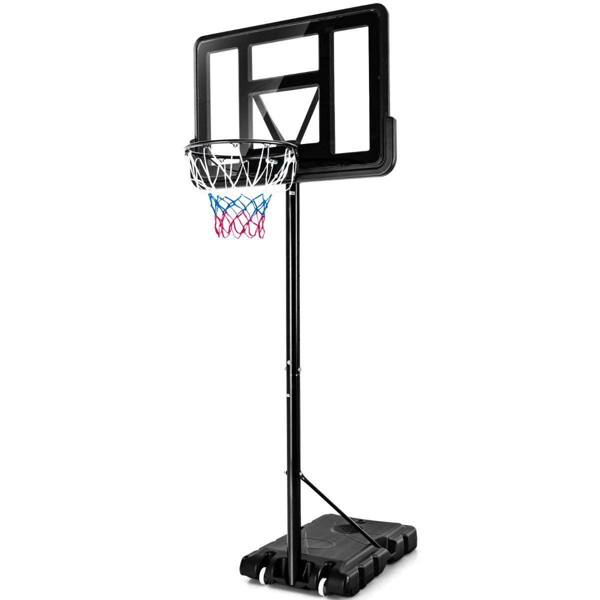 Canestro da basket outdoor con altezza regolabile 130-305 cm Supporto basket autoportante con tabellone e rete in HDPE, base riempibile e 2 ruote 20_0006326