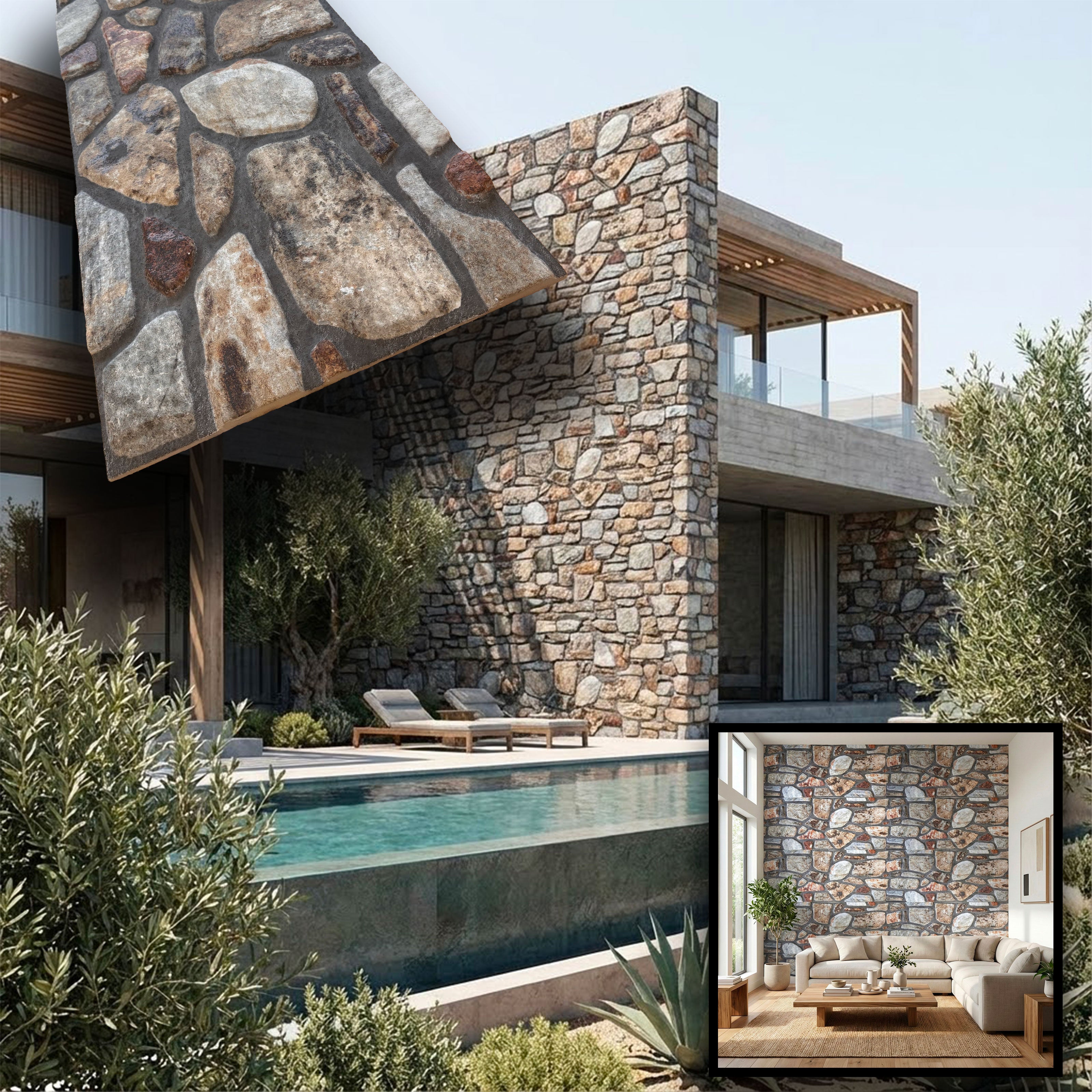 CAPPOTTO esterno - interno isolante in STYROFOAM 3D spess. 3cm (120x50cm) con resine e malta Pietra ossidata