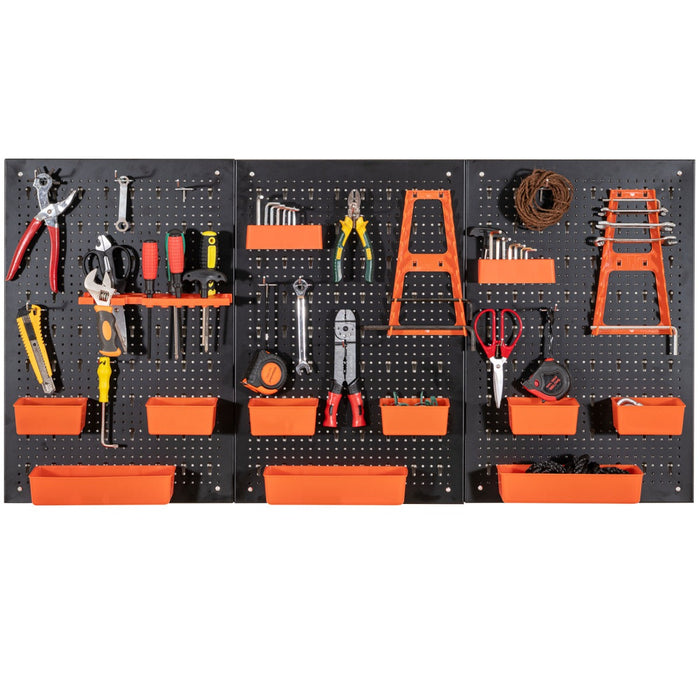 Organizzatore da parete con pannello forato-Scaffale porta componenti con 9 contenitori Nero