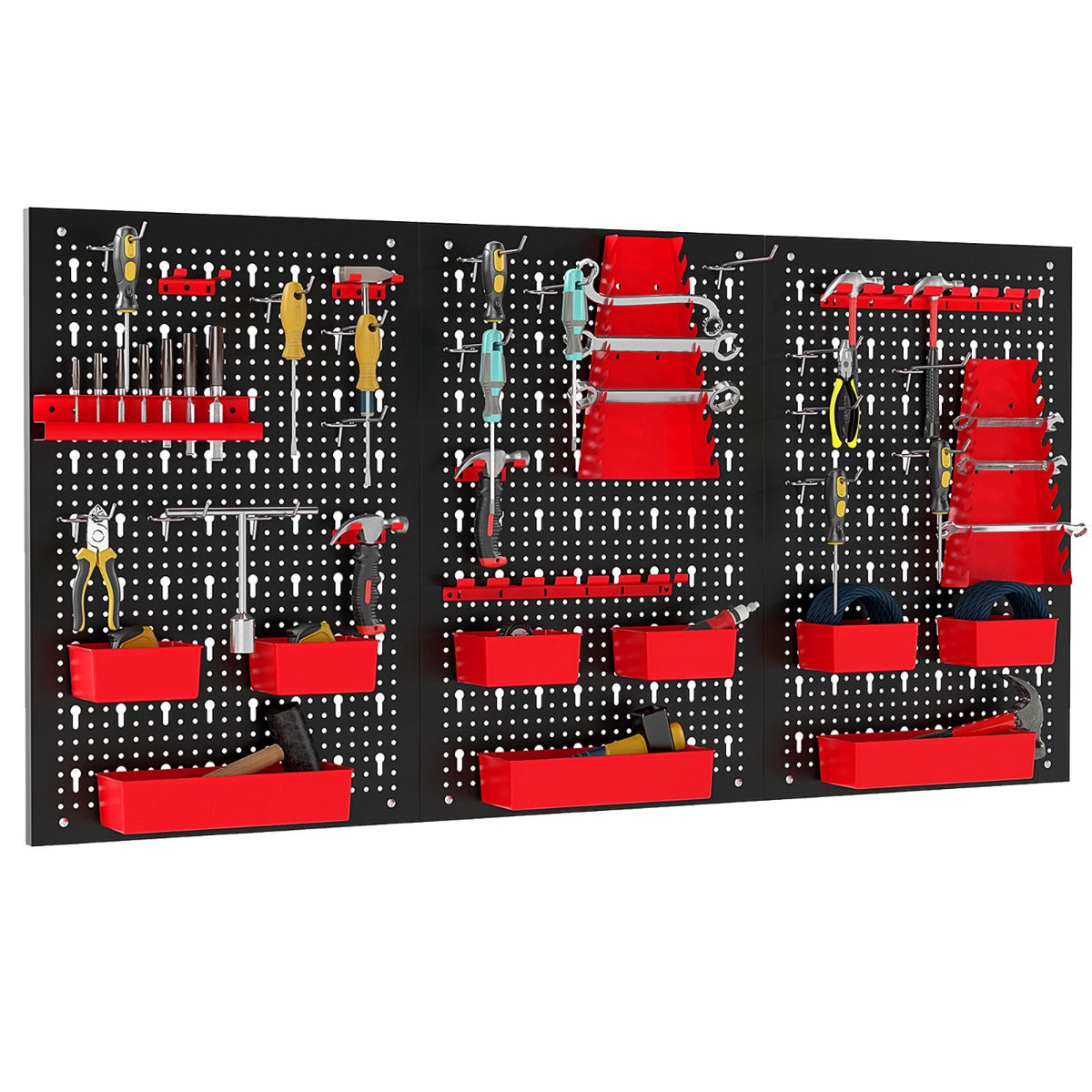 Scaffale porta componenti con 9 contenitori-Organizzatore da parete con pannello forato Rosso