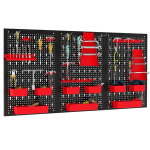 Scaffale porta componenti con 9 contenitori-Organizzatore da parete con pannello forato Rosso