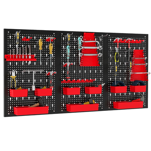 Scaffale porta componenti con 9 contenitori-Organizzatore da parete con pannello forato Rosso