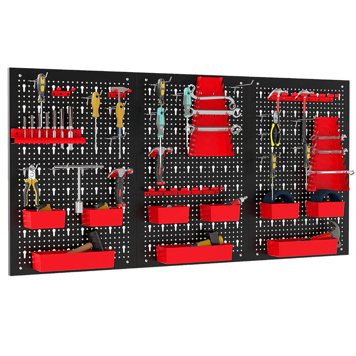 Scaffale porta componenti con 9 contenitori-Organizzatore da parete con pannello forato Rosso