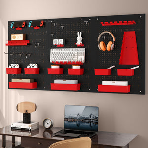 Scaffale porta componenti con 9 contenitori-Organizzatore da parete con pannello forato Rosso