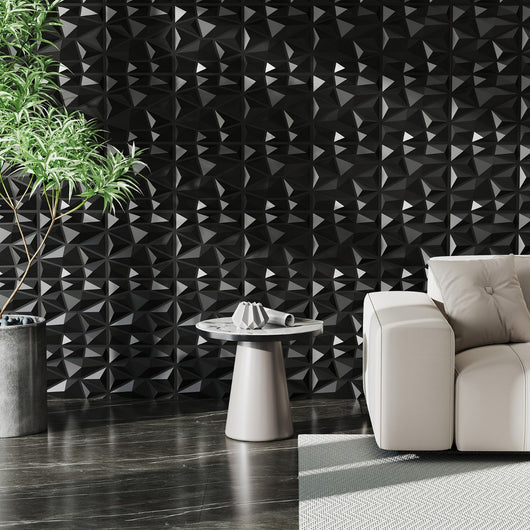 Pacchetto di 100 pannelli murali 3D in PVC ignifugo per taglio creativo e fai-da-te, Pannelli quadrati per soggiorno Nero-Decorazioni casa
