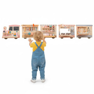 Pannello sensoriale in legno per bambini busy board 5 in 1 con vanity, Pannello giocattolo montessori per sala giochi-Giocattoli educativi
