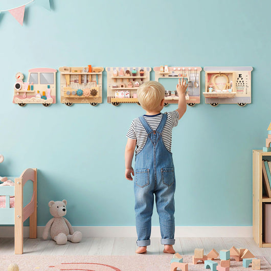 Pannello sensoriale in legno per bambini busy board 5 in 1 con vanity, Pannello giocattolo montessori per sala giochi-Giocattoli educativi