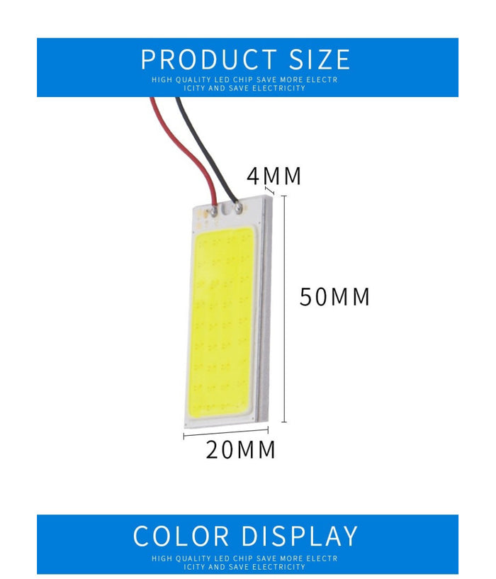Pannello Led Cob Chip Luce Cortesia Interno Auto Adattatore T10         