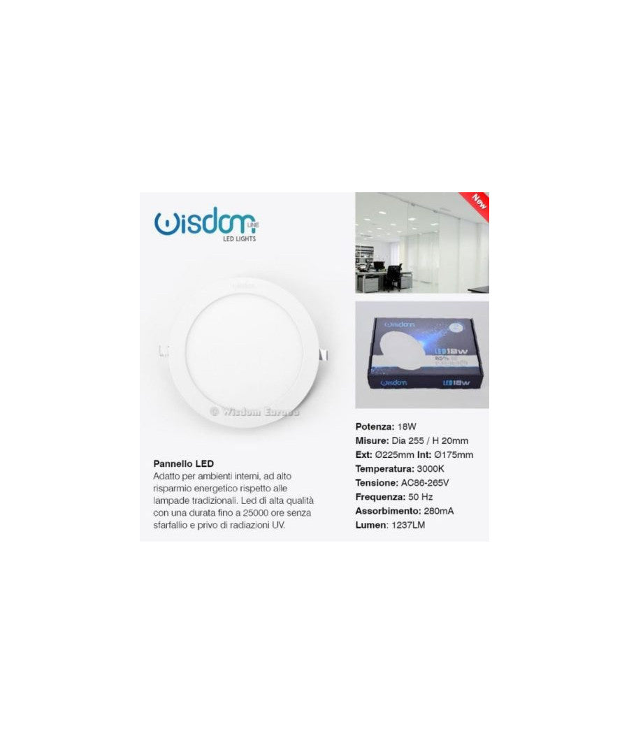 Pannello A Led Tondo O Quadrato Ad Da Incasso Luce Fredda Calda Neutra Wisdom         